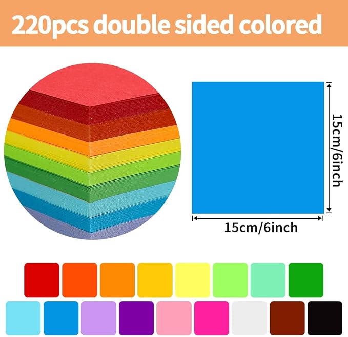 Praisebank Dark Blue Origami Paper, 220pcs 6x6 inch, Double Sided Color, Origami Paper Kit for Crafts, Origami Kit.