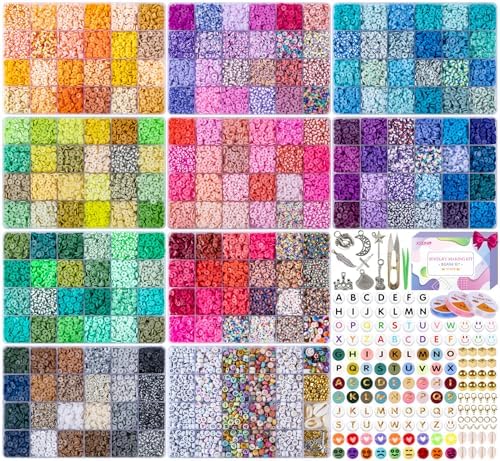 XSEINO 46000Pcs Clay Beads - 216Colors 10Boxes Clay Beads for Bracelets