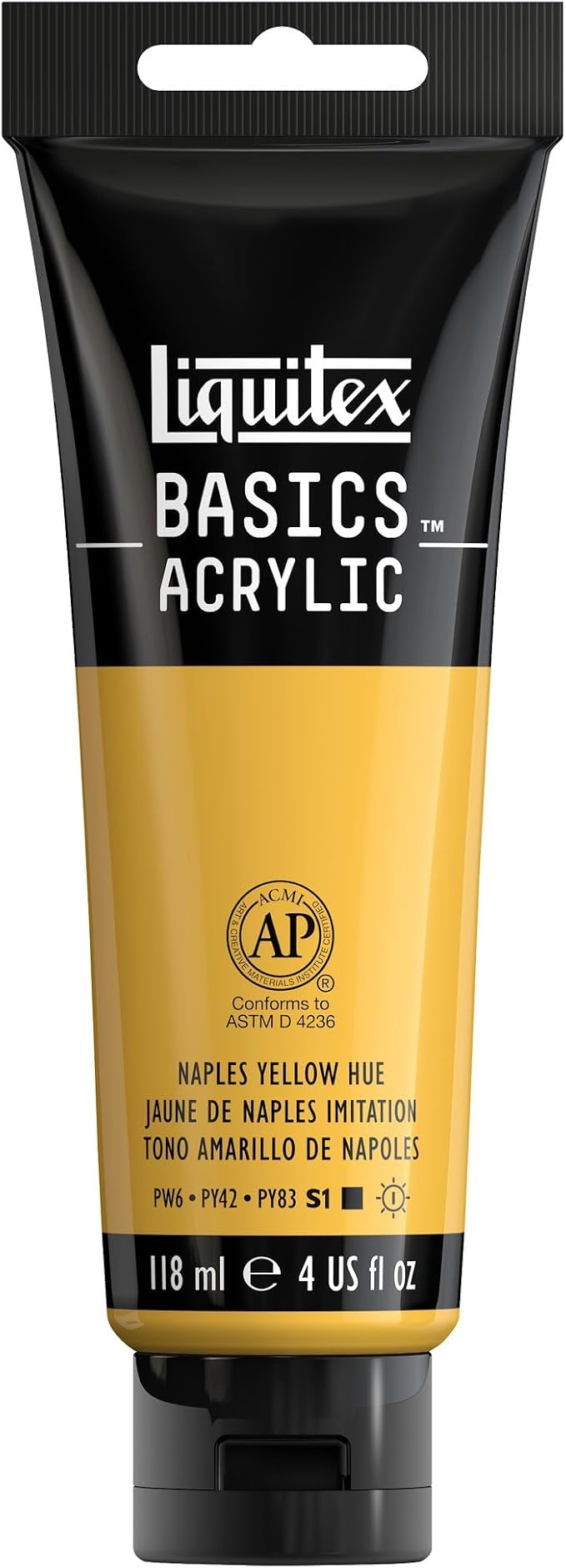 Liquitex BASICS Acrylic Paint, 4-oz Tube, Naples Yellow Hue | Medium Viscosity, Satin Finish, Lightfast, Fine Art Pigments, Range of Opacities, Easy Blending