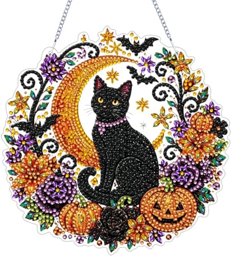ARPADAMO Black Cat Diamond Art Kits for Adults, Acrylic Hanging Suncatcher