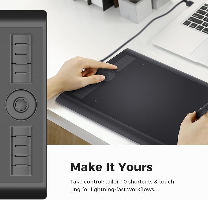 GAOMON M10K Drawing Tablet, 10x6 with Touch Ring, 10 Keys & 8192 Pressure