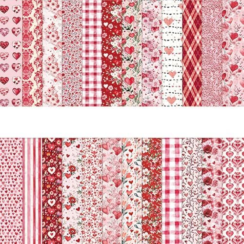 6in Red Flowers Scrapbook Paper Pad - 24 Sheets Double Sided Valentine Aesthetic Patterns for Photos Album Journals Decoupage Card Making DIY Crafts Anniversary Gifts Wrapping Material