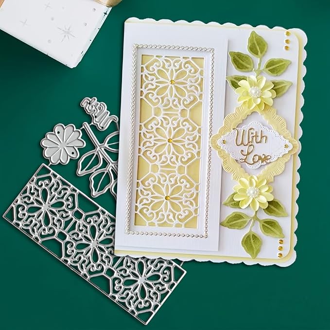 Lapoo Flowers Cutting Die for Scrapbooking - Durable Metal Cutting Die for DIY Scrapbook Photo Album Decorative Paper Card, Metal Card Making Supplies (Lily Border 4.5 x 3.5 in)