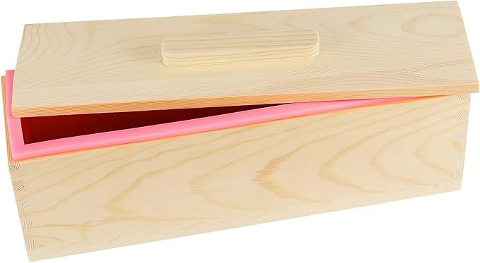 3PCS 47oz Silicone Soap Kit, Pink Rectangular Silicone Loaf Soap Making with 3 Wooden Boxes and 3 Lids, DIY Supplies for Soap Making