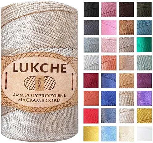Polyester Macrame Cord 2mm x 251 Yards, 100% Polypropylene Premium Macrame Rope, Colorful Yarn Crochet Macrame Bag Craft for Wall Hangers, Bags, Bottom Plates, Carpets (Beige, 1 Skein)