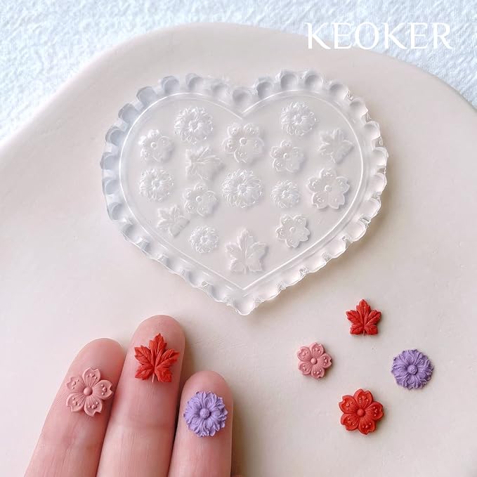 KEOKER Flower Polymer Clay Molds - 4 Pcs Floral Molds for Jewelry Making, Miniature Molds, Earring Molds (Substitute Polymer Clay Cutters) (4PCS)
