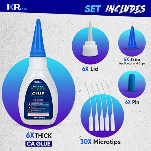 Thick CA Glue, Super Glue, Cyanoacrylate Adhesive, 6 Pcs 1.75oz Repair kit