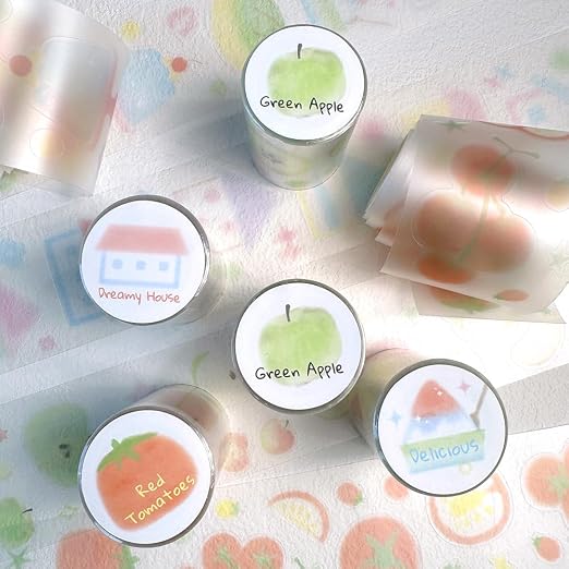 4 Rolls Washi Tape Set,Cute Washi Tape Stickers with Die Cutting,Cartoon Fruit PET Washi Tape,Self-Adhesive Waterproof PET Tape,DIY Crafts Decorative Tape for Journaling Scrapbooking Supplies