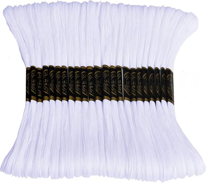 Embroidery Floss - Cross Stitch Threads - Friendship Bracelets Floss - Crafts Floss 24 Skeins Per Pack and Free Set of 2Embroidery Needles and 1Needle Threader（White）