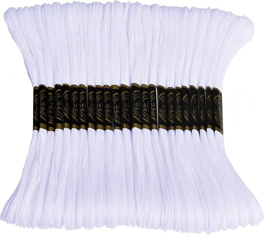 Embroidery Floss - Cross Stitch Threads - Friendship Bracelets Floss - Crafts Floss 24 Skeins Per Pack and Free Set of 2Embroidery Needles and 1Needle Threader（White）