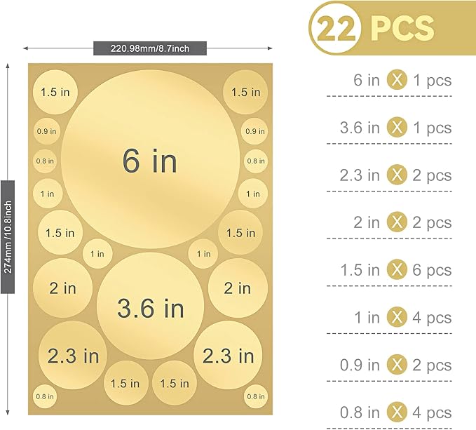 Zonon 264 Pcs Polka Dot Wall Stickers Peel and Stick Vinyl Circle Gold