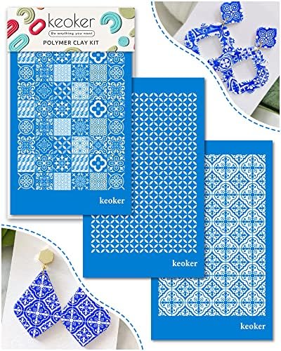 KEOKER Silk Screen Stencils for Polymer Clay, 3PCS Tile Pattern Stencils