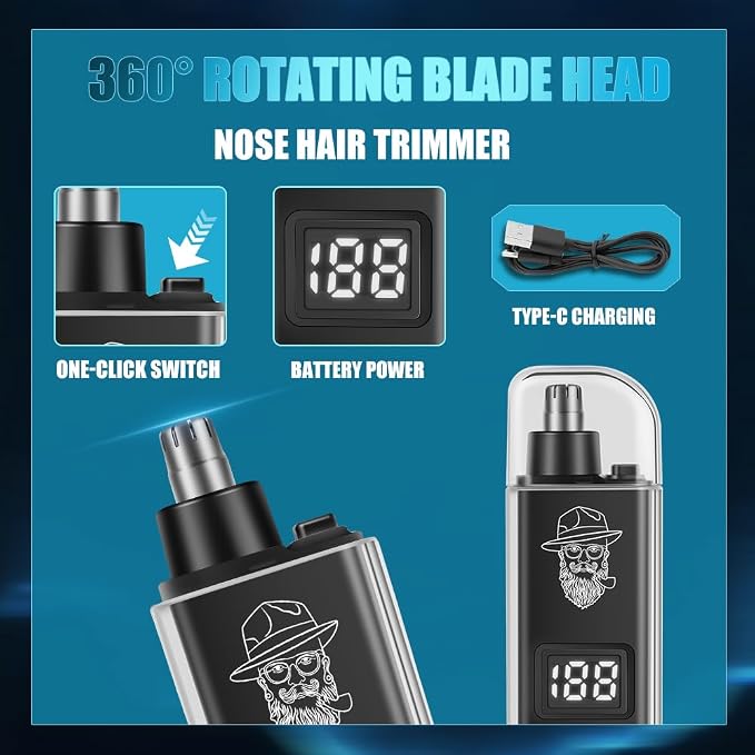 Hair Clippers for Men with LED Power Display, 4-Piece Professional Grooming Kit with Hair Clipper, Detail Trimmer, Foil Shaver & Nose Trimmer, Complete Cordless Set for Home Barber Use (Black)