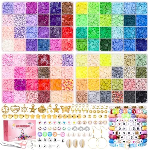 LEUCHTAMOR 15000PCS Clay Beads 96 Colors Friendship Bracelet Making Kit 4 Boxes Polymer Clay Beads Disc Clay Beads with Charms for Jewelry Making,Crafts Gifts