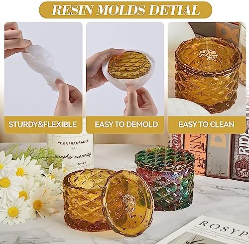 ISSEVE Jar Resin Molds, Large Diamond Jar Silicone Molds with 2Pcs Lid