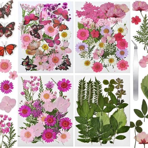 Dried Flowers for Resin 116Pcs Pink Real Natural Pressed Flowers