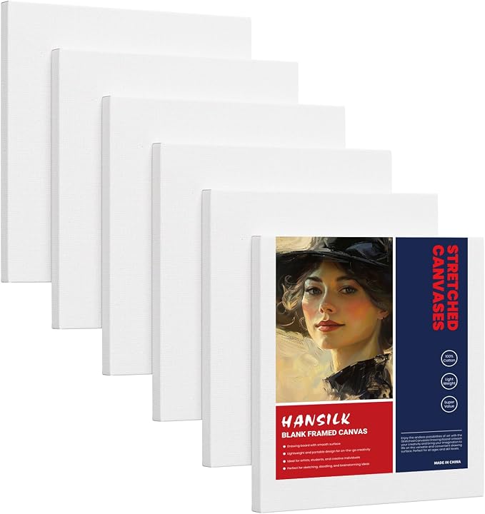 12x12 Canvas for Painting, 6 Pack Primed Stretched Canvases for Art