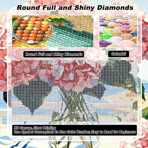 VeGuude Diamond Art Kits for Adults, Full Drill Hydrangea Flowers Diamond Painting Kits for Beginners, DIY Full Rhinestone 5D Diamond dots (Gemstone Craft), Home Wall Decoration (12x16 inch)