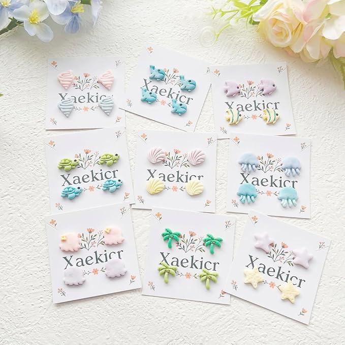 Ocean Life Polymer Clay Cutters Set - 12pcs Sea Creatures Shapes Including Starfish, Jellyfish, Seashell, Turtle, Crab & Palm Tree for DIY Earring Jewelry, Scrapbooking & Miniature Decor