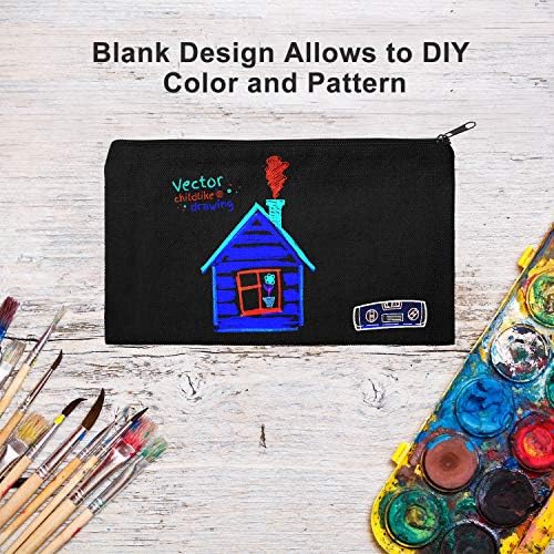 Gejoy 10 Pack Blank Canvas Cosmetic Bags Zipper Pouch DIY,S,Beige and Black
