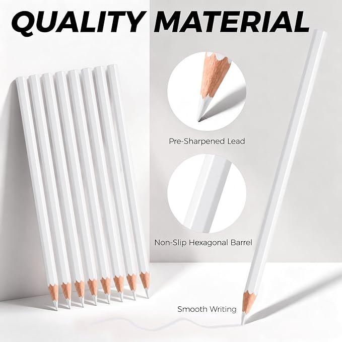 20 PCS White Colored Pencils, Pre-sharpened Professional Wooden Art Pencils Set for Artists Painting | Premium Drawing Sketching Supplies