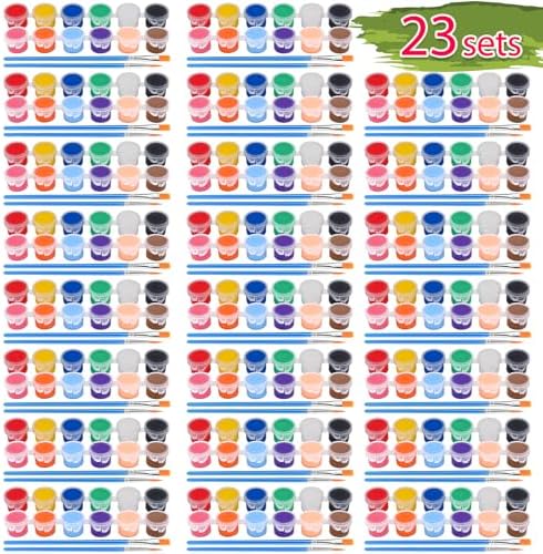 322PCS Washable Acrylic Paint for Kids Arts and Crafts, 23 Gouache Watercolor Paint Combination Sets of 12 Colors for Party Classroom Painting Supplies,23 Flat and 23 Pointed Brushes
