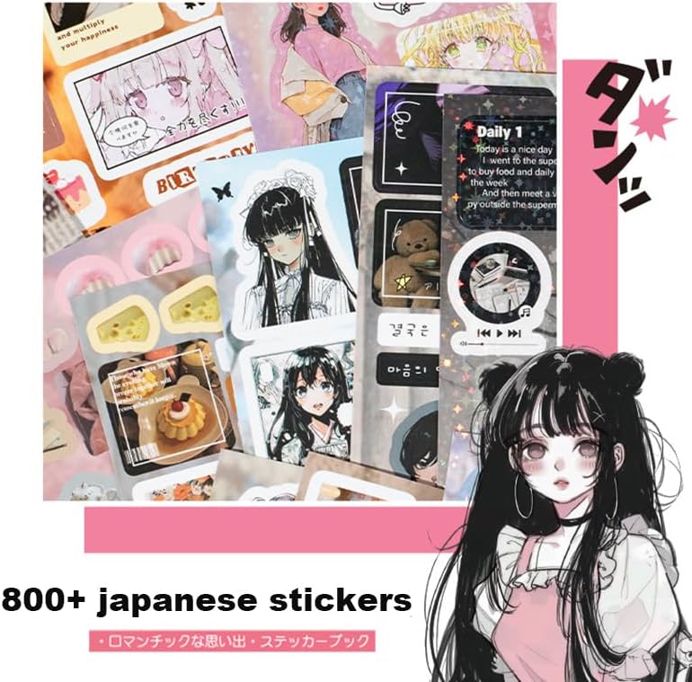 Japanese Sticker Book 800 Pcs Heisei Retro Romantic Kawaii Manga Style Stickers Aesthetic DIY Scrapbooking Notebook Decoration