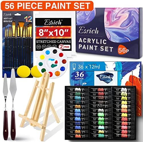 ESRICH 56 PCS Acrylic Paint Canvas Set for Adults with 36 Paint