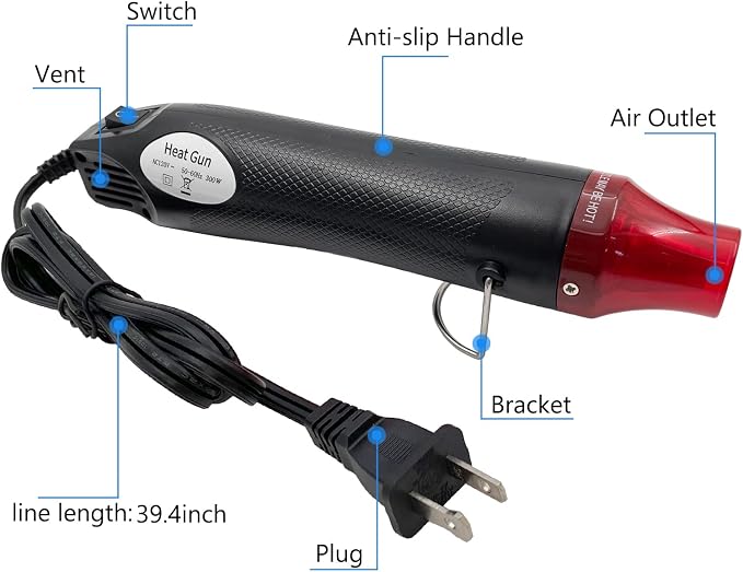 Heat Gun, Mini Hot Air Gun for DIY Crafts Portable Heat Air Gun Tool for Embossing Shrink Wrapping Drying Paint | DIY Crafts, Portable, Embossing, Shrink Wrapping, Drying Paint