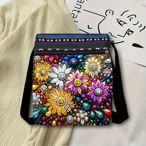 LSQFS DIY Diamond Painting Crossbody Bag, Diamond Art Kits for Adults, Colorful Floral Gem Art Purse, Craft Kits for Women with Adjustable Strap
