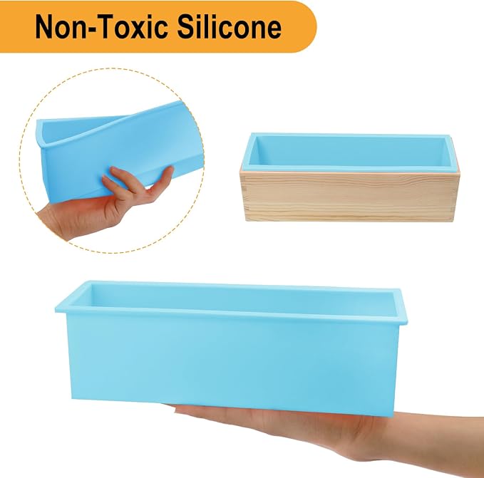 Premium Soap Making Kit with 3PCS 42oz Silicone Moldss & Wooden Box & Two Cutter, Complete Crafting Set for Pour or Cold Process Soap, by GNIEMCKIN
