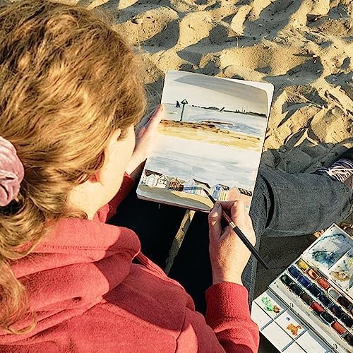 Sable Travel Watercolor Brushes, Fuumuui 4pcs Elegant Sable Travel Brushes Travel Watercolor Kit with Leather Pouch Perfect for Watercolor Gouache Ink Painting