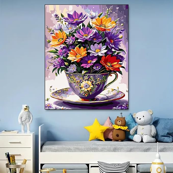 Arttoplus Flowers Paint by Numbers Kit for Adults Beginner 16x20 inch | Flowers Adult Paint by Number Kits on Canvas, Floral Oil Acrylic Painting by Numbers for Gift Home Wall Decor (Without Frame)