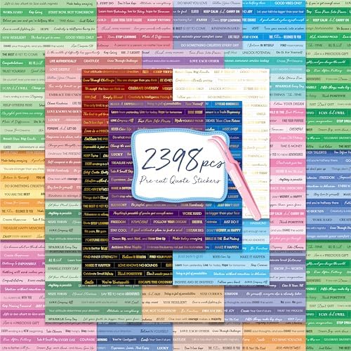 2398PCS Quote Stickers, Gold Foil Word Phrase Stickers for Junk Journal, Pre-Cut Motivational Inspirational Small Talk Labels for Scrapbook, DIY Craft Card Making (50 Sheets)