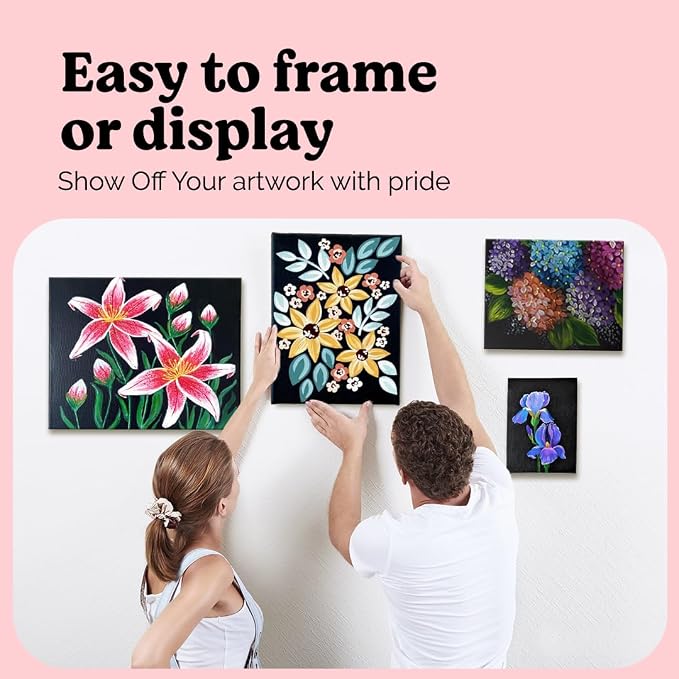 Chalkola 25 Square Black Canvas for Painting - Primed Cotton Art Boards | Panels (25 Pack) 4x4, 6x6, 8x8, 10x10, 12x12 inch (5 Each) - Painting Canvases 100% Cotton, Acid Free for Adults & Artists