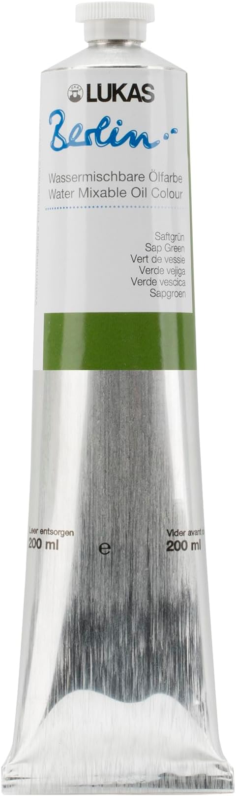 Lukas Berlin Pro Artists Water Mixable Oil Paint 200 ml Tube Sap Green, Water Soluble, Lightfast Pigments, Quick Drying, Easy Clean-Up, Eco-Friendly, Professional Quality, 40 Color Range