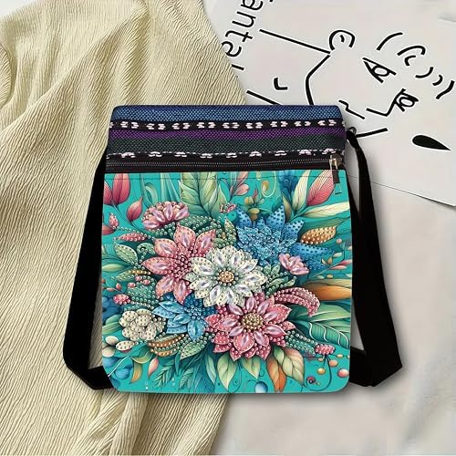 LSQFS Diamond Painting Crossbody Bag, DIY 5D Diamond Art Kits for Adults, PU Leather Art Bag with Adjustable Strap, Flower Pattern Gem Art for Adults, Craft Kits for Adults Women