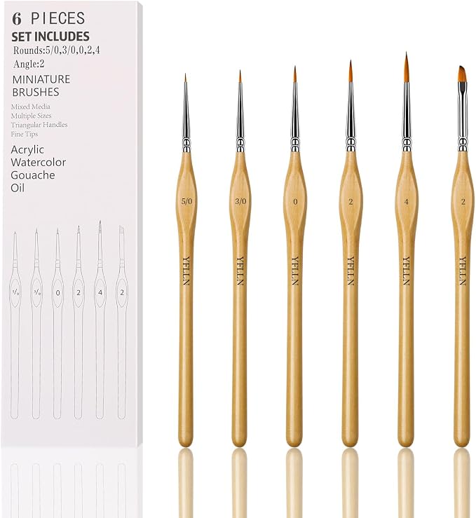 6Pcs Miniature Paint Brushes Set with Triangular Handles - for Acrylics, Oils, Watercolors & Paint by Number, Figurine