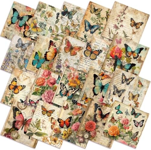 HunnmingRe 20 Pcs 10''x10'' Vintage Butterflies Quilting Fabric Squares