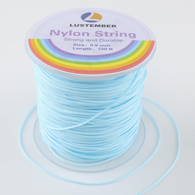 LUSTEMBER 0.8mm Nylon String, Strong Bracelet String, Durable Nylon Cord for Jewelry Making, Bracelets, Beading, Necklaces, Rattail Braiding, Kumihimo, Wind Chimes, Blinds and Handicrafts