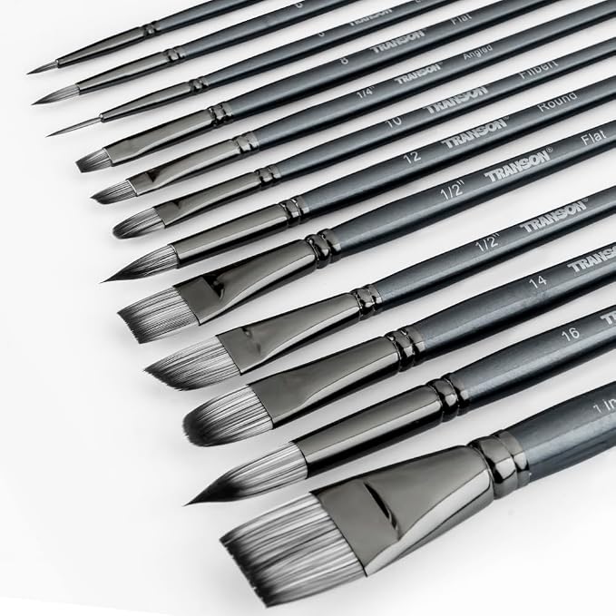 Transon Artist Paint Brush Set of 12 for Watercolor Acrylic Gouache Oil and Tempera Painting