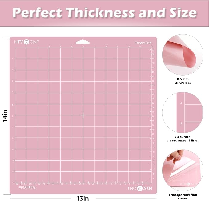 HTVRONT Fabric Grip Cutting Mat 12x12, 2 Pack, Quilting & Crafting | Compatible with Cricut Maker 4/3/Maker, Explore 5/4/3/Air 2/One Machine, Fabric Adhesive Sticky, Quilting Cutting Mats