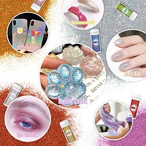 Renfio 28 Colors Holographic Glitter Set,14.81oz Ultra Fine Glitter Powder | 420g PET 1/128" 0.008" 0.2mm Resin Suppies Assorted Craft Glitter for Fake Nails, Resin Art, Tumblers, Slime, Hair, Bomb