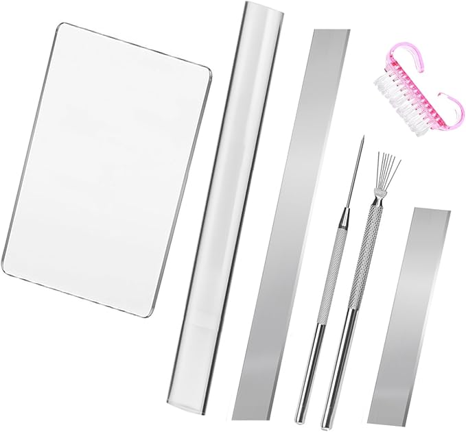 Basic Polymer Clay Tools, Acrylic Clay Roller Pin, Protect Fingers Polymer Clay Cutting Tools, Clear Rectangle Sheet Press Board Wire Texture Set Needle Detail Modelling Supplies -Starter Kit