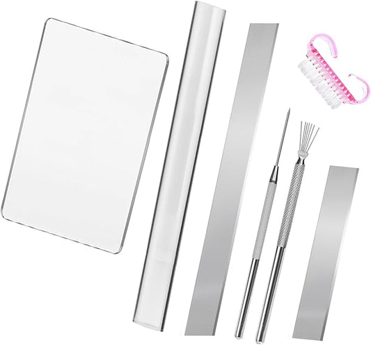 Basic Polymer Clay Tools, Acrylic Clay Roller Pin, Protect Fingers Polymer Clay Cutting Tools, Clear Rectangle Sheet Press Board Wire Texture Set Needle Detail Modelling Supplies -Starter Kit