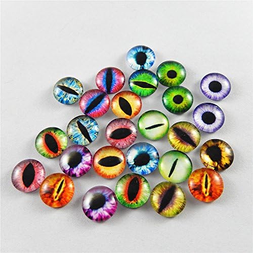 Julie Wang 10mm 100pcs Dragon Eyes Flatback Glass Cabochon Dome Cameo for Artworks Making Jewelry Craft DIY Supplies 0.39inches