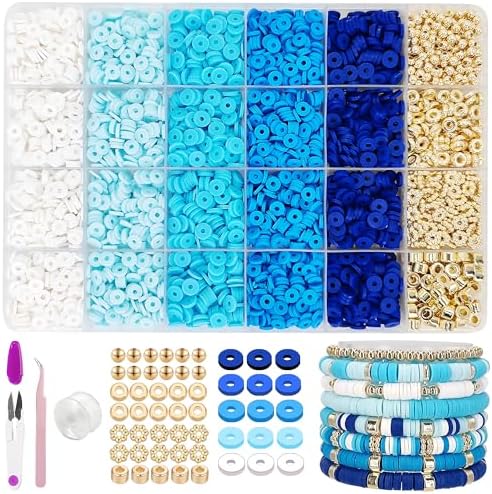MIIIM Blue Clay Bead Bracelet Kit, Heishi Beads, Flat Clay Beads and Gold Spacer Beads for Jewelry Making, Friendship Bracelet Beads Kit for Crafts, Concert, Raves, Gifts