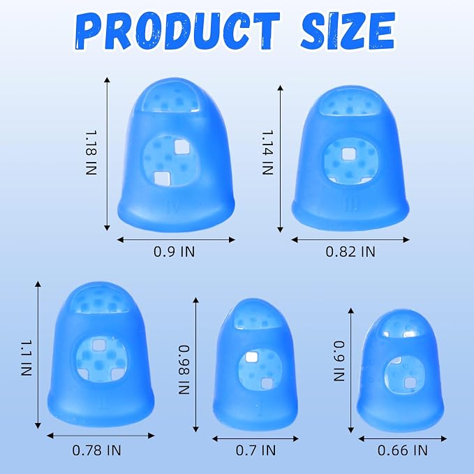 Zonon 20 Pcs Rubber Thimble Finger Protector,Blue,Orange | Hand Sewing Embroidery Finger Grips Tips Guard 5 Sizes, Hot Glue Sorting Paperwork Carving Quilting Knitting Craft Supplies