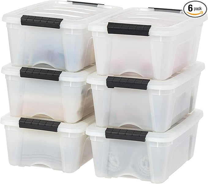 IRIS USA 6-Pack 13 Quart Storage Bins with Lids, Pearl
