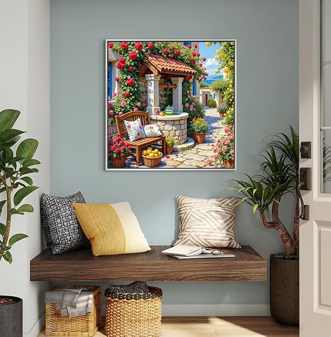 GEWOUVIN Garden Diamond Art Kits for Adults, Flower Diamond Painting Kit for Beginners, Round 5D DIY Dimond Art,Full Drill Painting Kit Art and Crafts for Adults Home Wall Decor【13.8x13.8inch】
